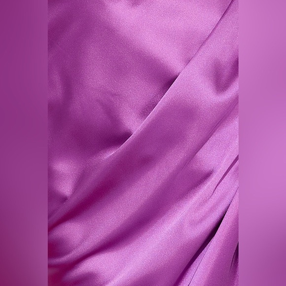 Hello Molly Midi Purple Rhinestone Silky Formal Prom Wedding Dress Puff Sleeve 4 - Picture 7 of 12